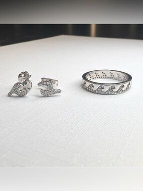 Pura Vida Crystal Wave Silver Earrings and Ring Set